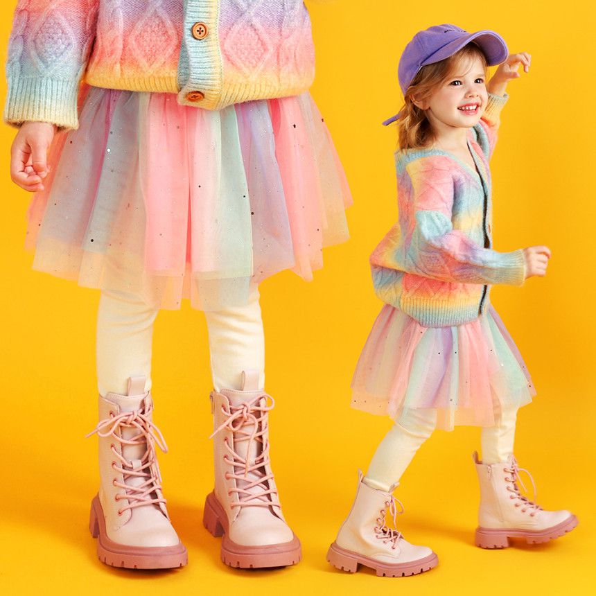 韓國 WALTON kids - 亮片彩虹網紗蓬裙內搭褲