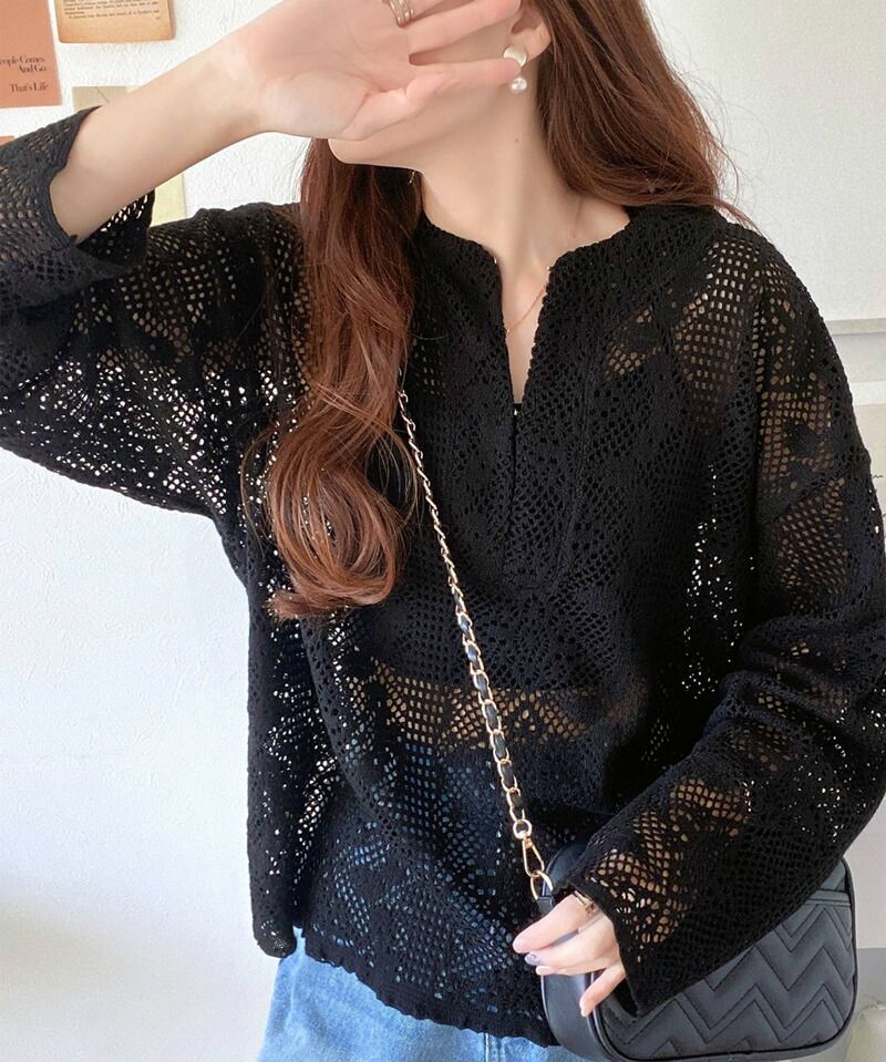 日本 Classical Elf - 春日浪漫鉤針長袖上衣/罩衫-米杏