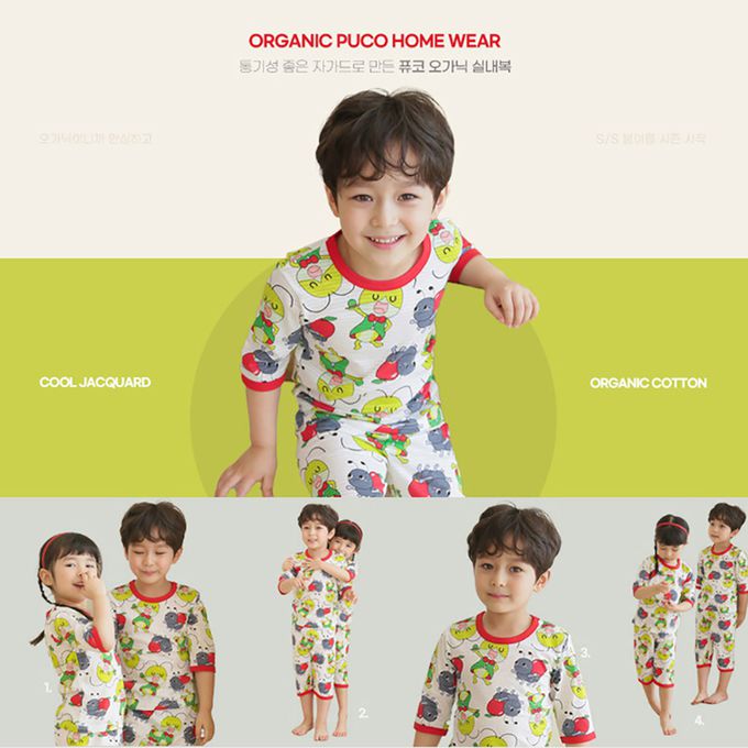 正韓 Puco - 超優質嬰幼兒/兒童七分袖100% 有機純棉家居服/睡衣-螞蟻跟螳螂