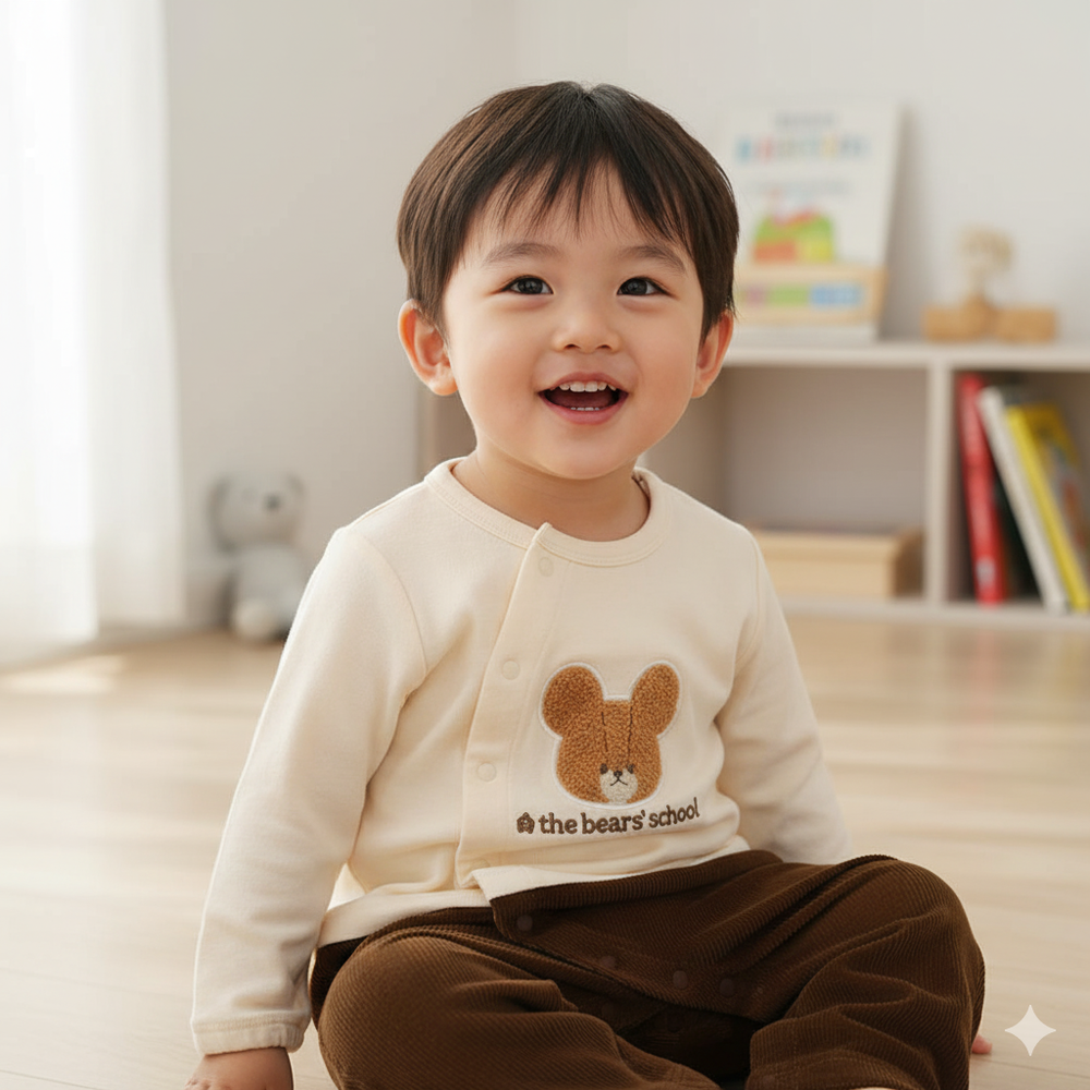 長袖假兩件兔裝--小熊學校-咖啡色