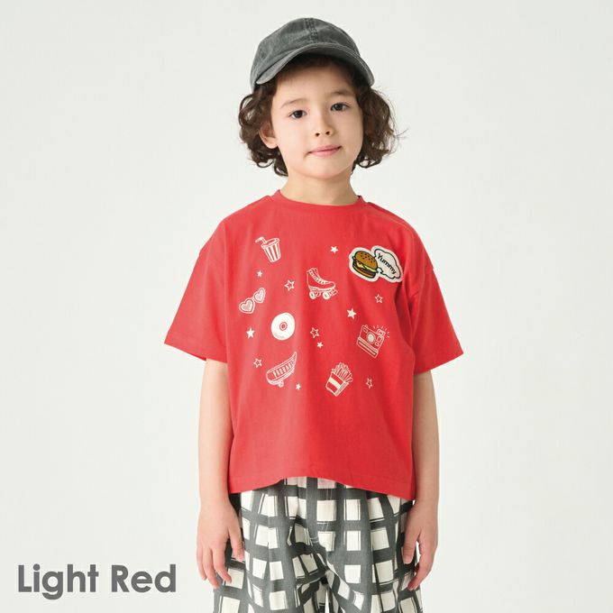 日本 evercloset - 100%棉 漢堡貼布短袖上衣-粉紅