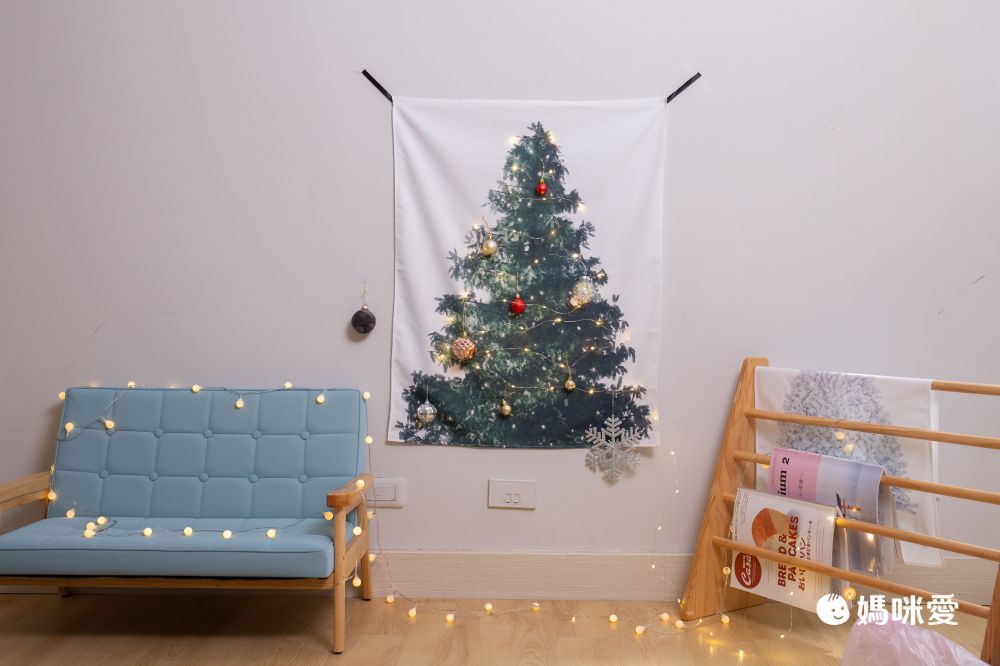 北歐手工聖誕樹掛布禮盒組贈5米50粒電池星光串燈/松樹掛布聖誕節必備/耶誕氛圍/裝置藝術/聖誕樹-芬蘭村 (小_50x70cm)