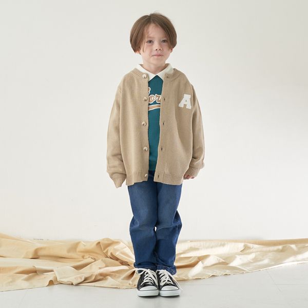 日本 b-ROOM - 字母刺繡針織開襟衫(可機洗)-灰