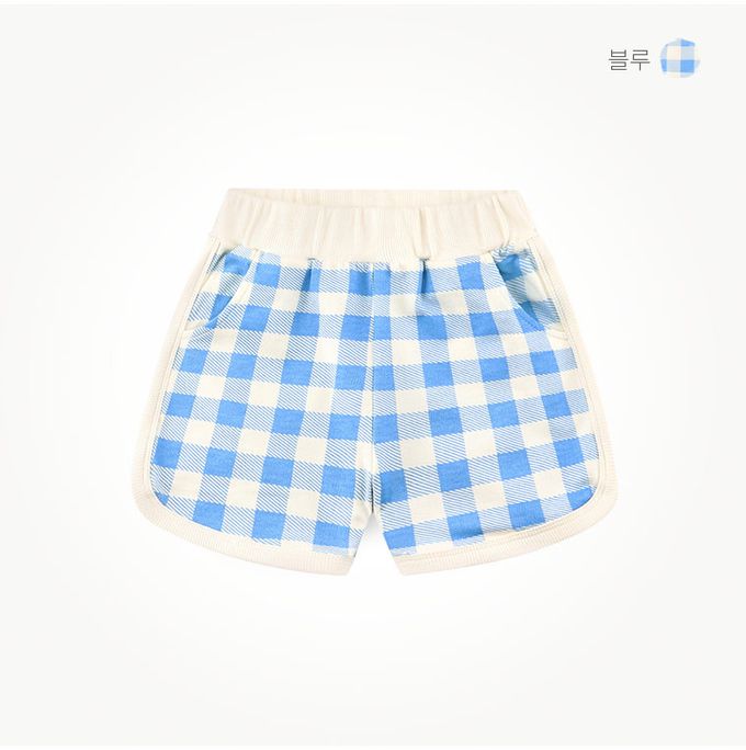 韓國 milk mile - 棋盤格紋白熊長袖短褲套裝-藍