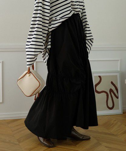 日本 Bou Jeloud - 不規則皺縮設計長裙-橘