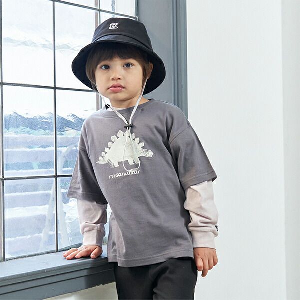 日本 b-ROOM - 100％棉 恐龍印花短袖上衣-翼手龍-深藍