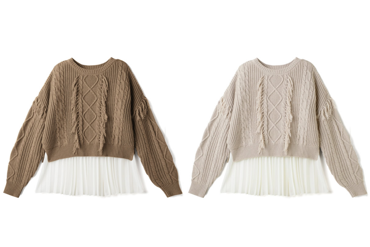 日本 GRL - 流蘇針織上衣X雪紡內搭背心兩件組-焦糖