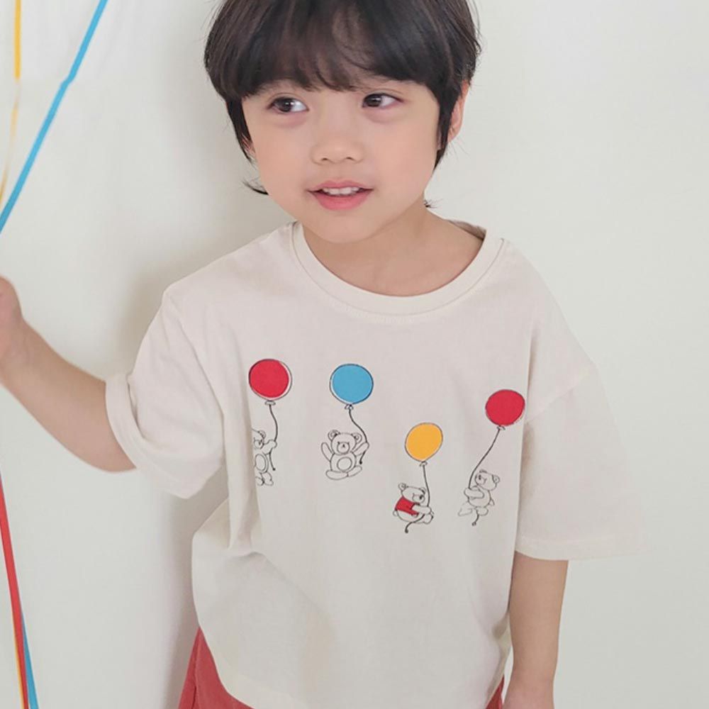 韓國 Peanuts House - 氣球熊熊短袖上衣-米