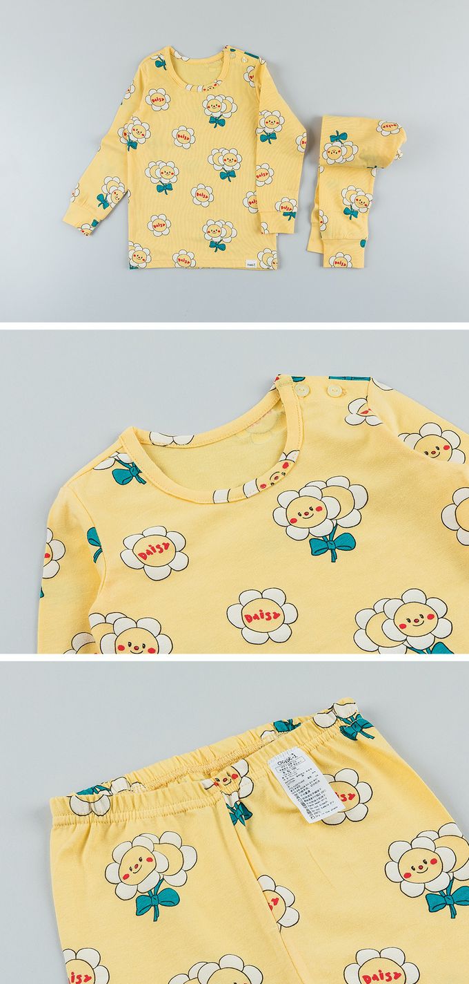 韓國 Cordi-i - 無螢光40支棉彈性長袖家居服-腮紅雛菊-黃