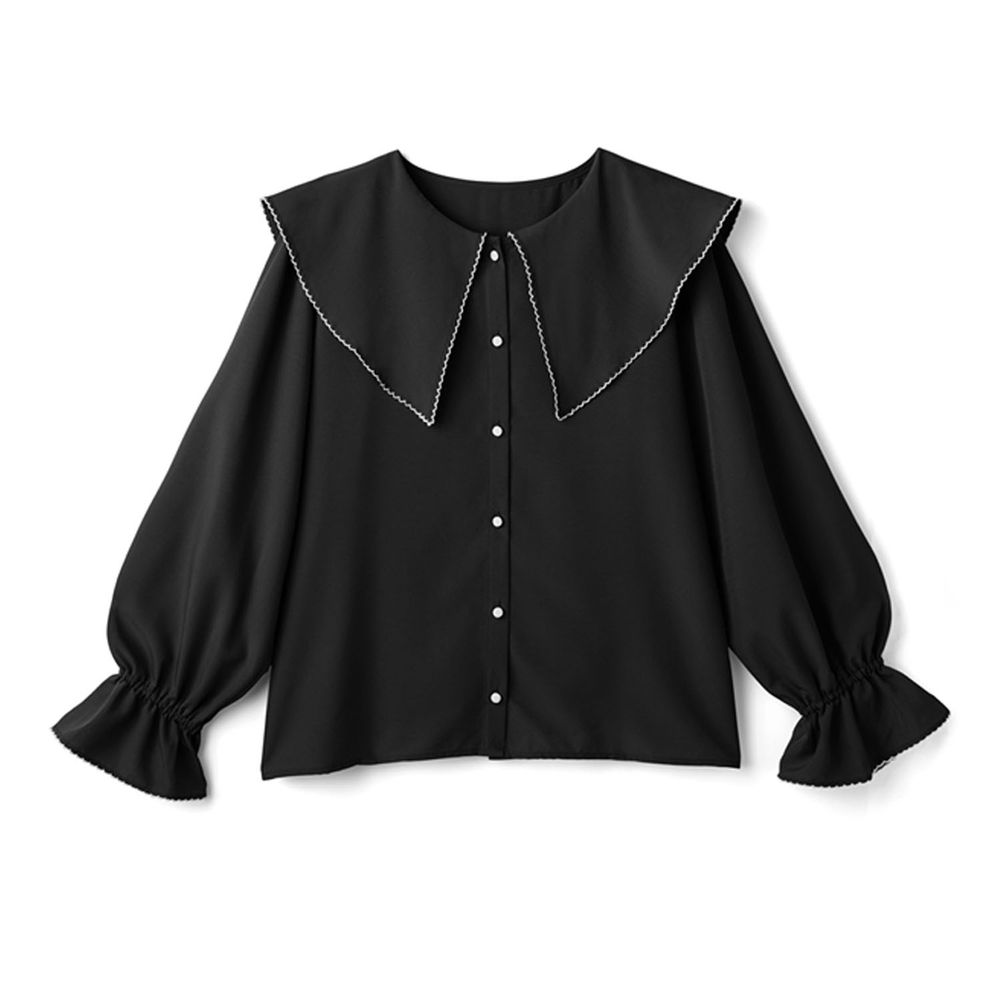 日本 GRL - 大尖領糖果束袖長袖襯衫-黑