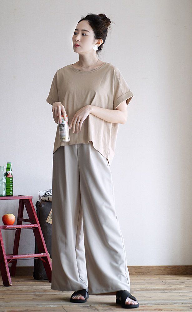 日本 zootie - 抗透汗 落肩寬鬆純棉短袖上衣-芥黃 (M-L)