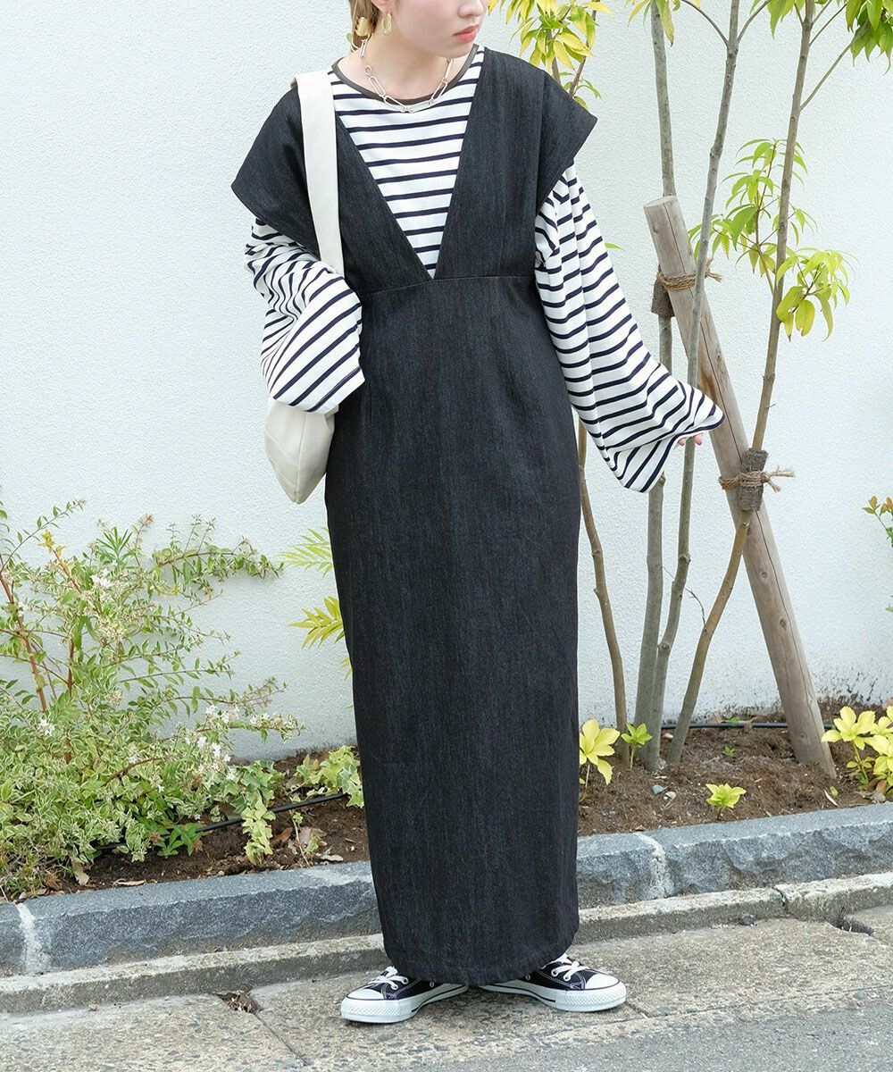 日本 Bab - 知性V領設計綁帶背心裙-深可可