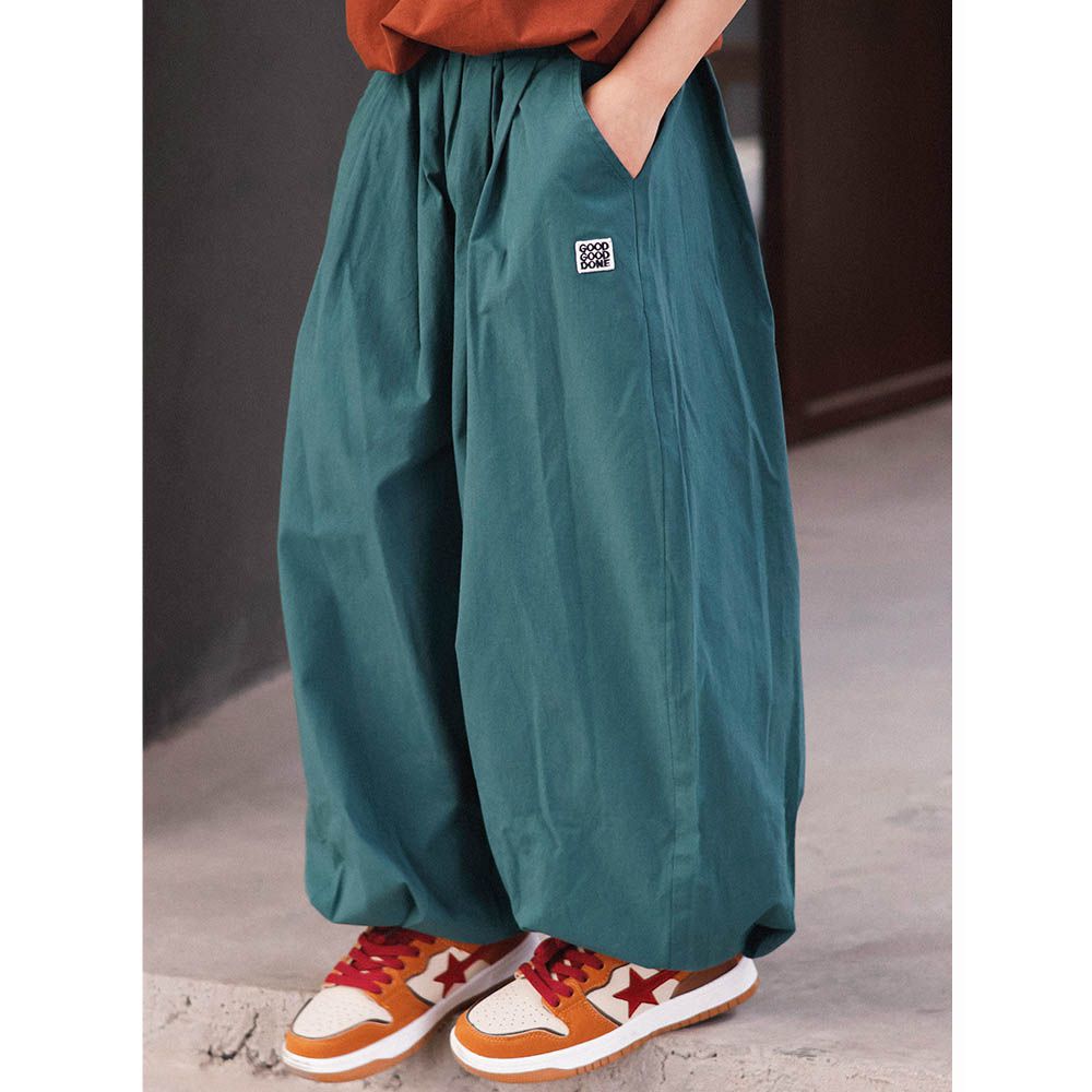 純棉腰鬆緊休閒長褲-小布標-綠色