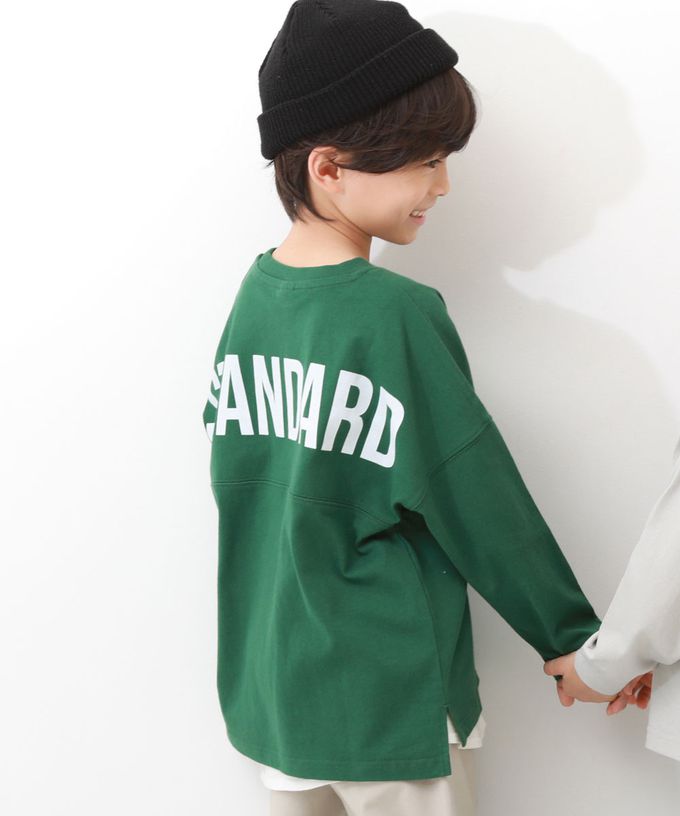 日本 devirock - 100%棉 背後英文標語長袖上衣-深灰紫