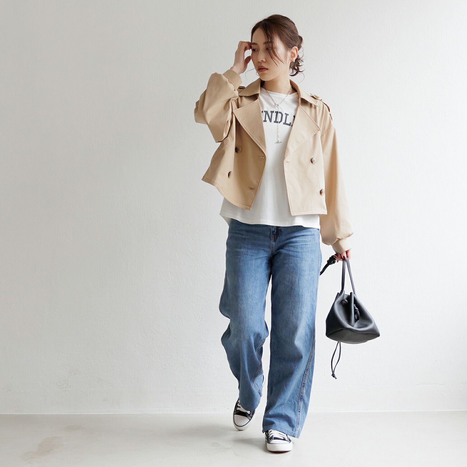 日本 ihuu - 肩緞帶騎士風短版風衣外套-淺軍綠