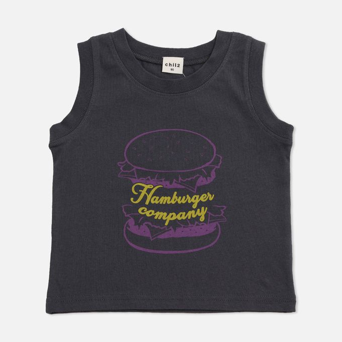 日本 Chil2 - [超低價] 100%棉 童趣印花背心上衣-彩虹-海軍藍