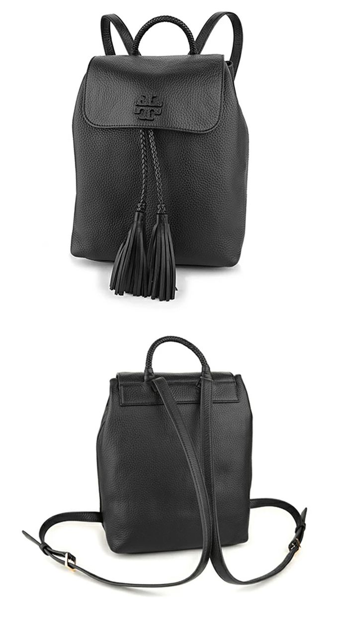 TORY BURCH - 流蘇素面皮革後背包 (黑)