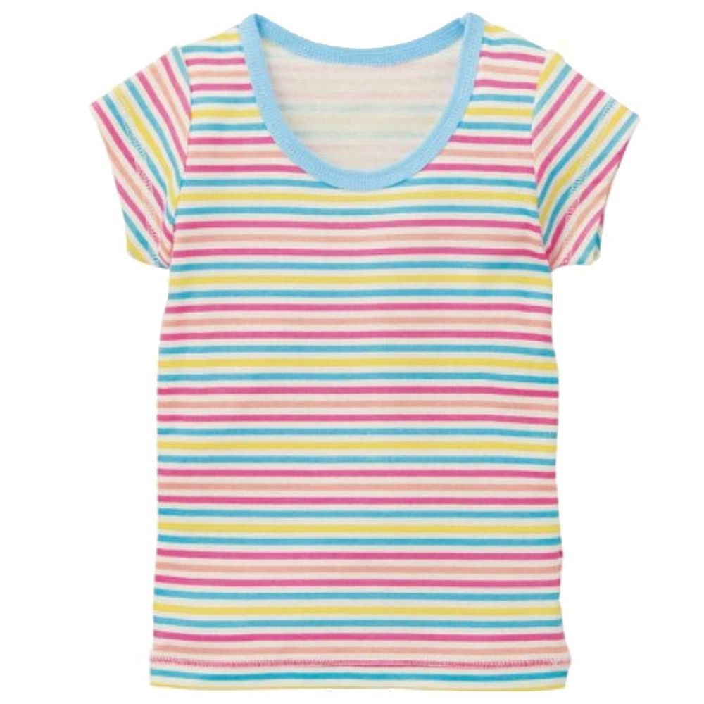 日本千趣會 - 彩色條紋柔棉短T恤-水藍/粉紅
