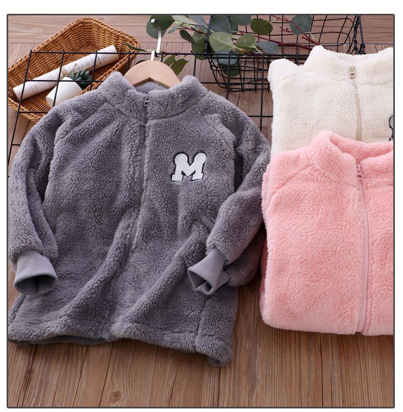 加厚保暖舒絨棉長袖外套-英文字母M-米白色