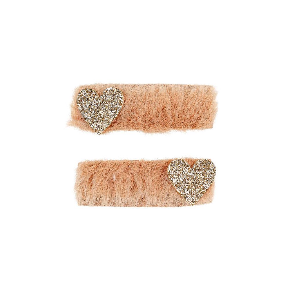 奶茶色愛心方型髮夾 2 入組