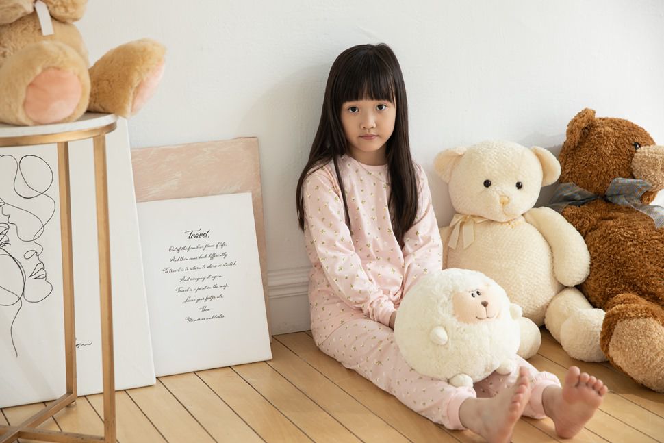 Annypepe - 女童純棉小白花長袖居家服-粉 (160)