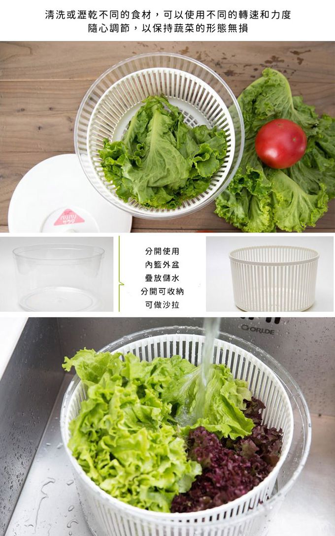 日本山研工業 - 日本製蔬果清洗脫水機/手轉瀝水籃/洗米器-小