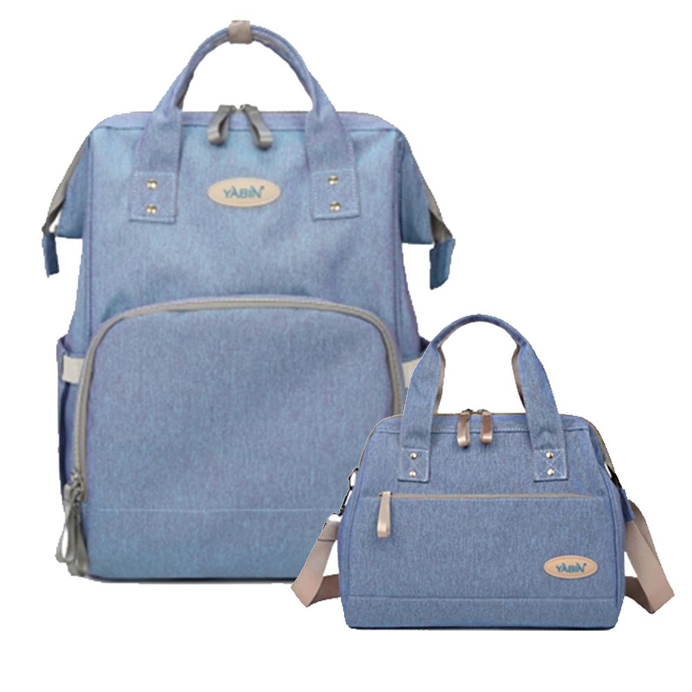 YABIN - 經典大開口後背包+手提小包-大包-淺藍-小包-淺藍色