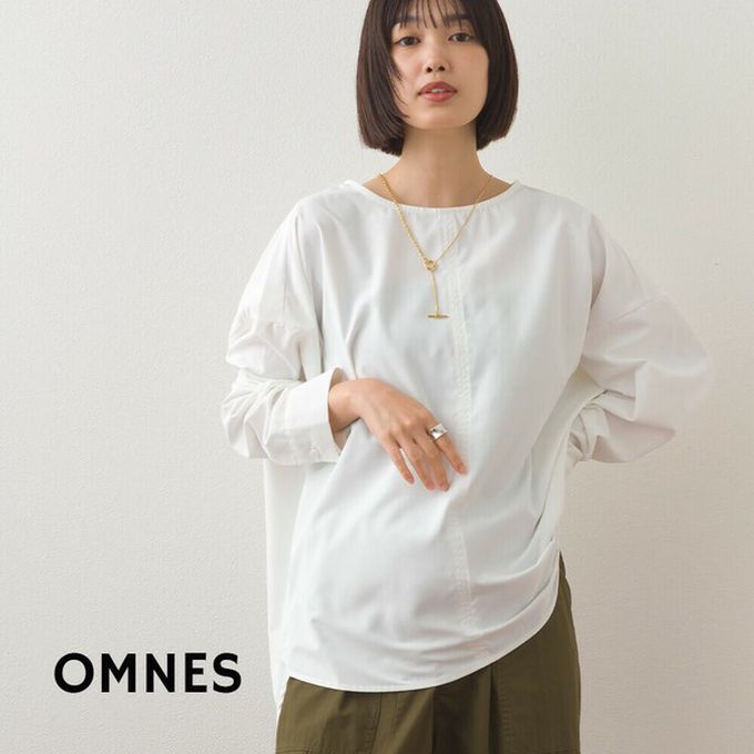 日本 OMNES - 圓弧優雅前短後長修身船領上衣-淺杏