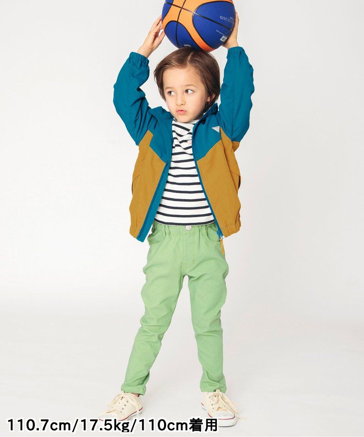 日本 BREEZE - 防潑水繽紛撞色連帽休閒外套-土耳其藍x棕