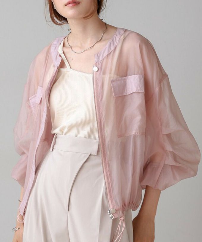 日本 Bab - 優美透膚精緻感抽繩薄外套-黑