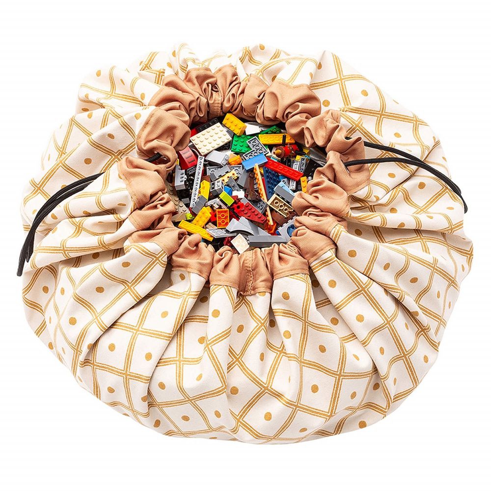 比利時 Play & Go - 玩具整理袋-幾何圖形-芥末黃-展開直徑 140cm/重量 850g/產品包裝 24.5×21.5×5.5cm