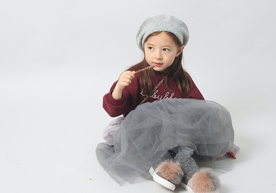 韓國 Babyblee - 羊毛素色貝蕾帽-淺粉紅 (FREE)