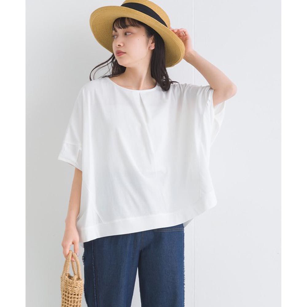 日本 Lupilien - 抗皺材質打褶圓領短袖上衣-白
