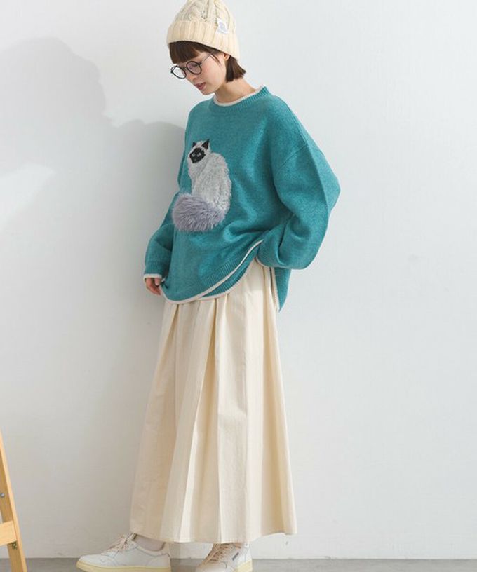 日本 Lupilien - 毛絨尾巴貓咪設計感針織長袖上衣-米白