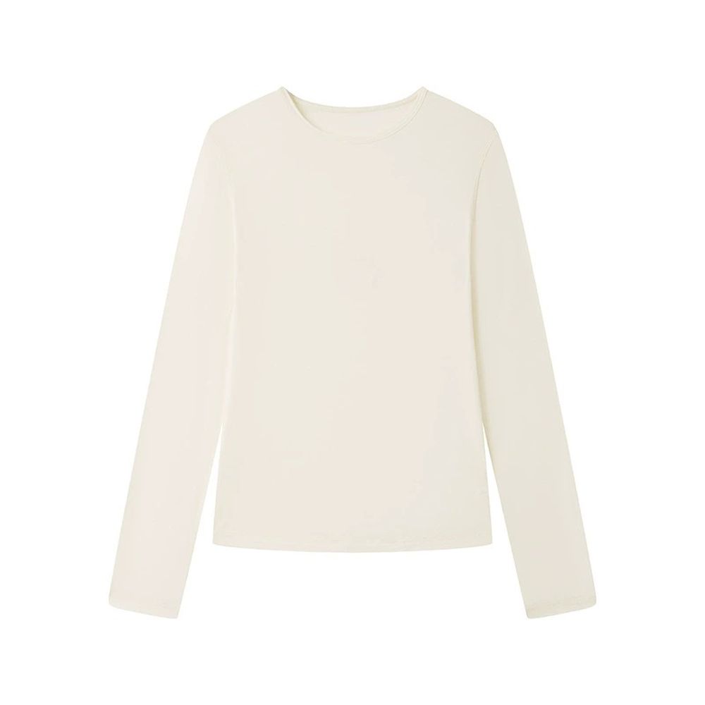 呼吸感6.3%羊毛天絲輕柔圓領長袖上衣-奶白