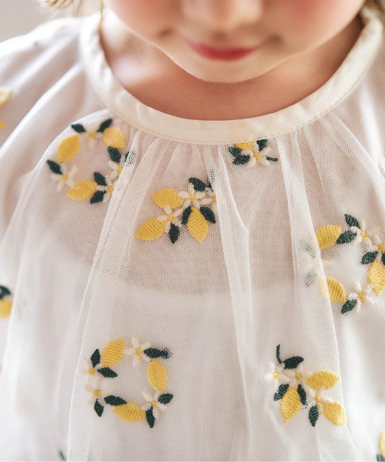 日本 apres les cours - 可愛檸檬刺繡分層短袖洋裝-海軍藍