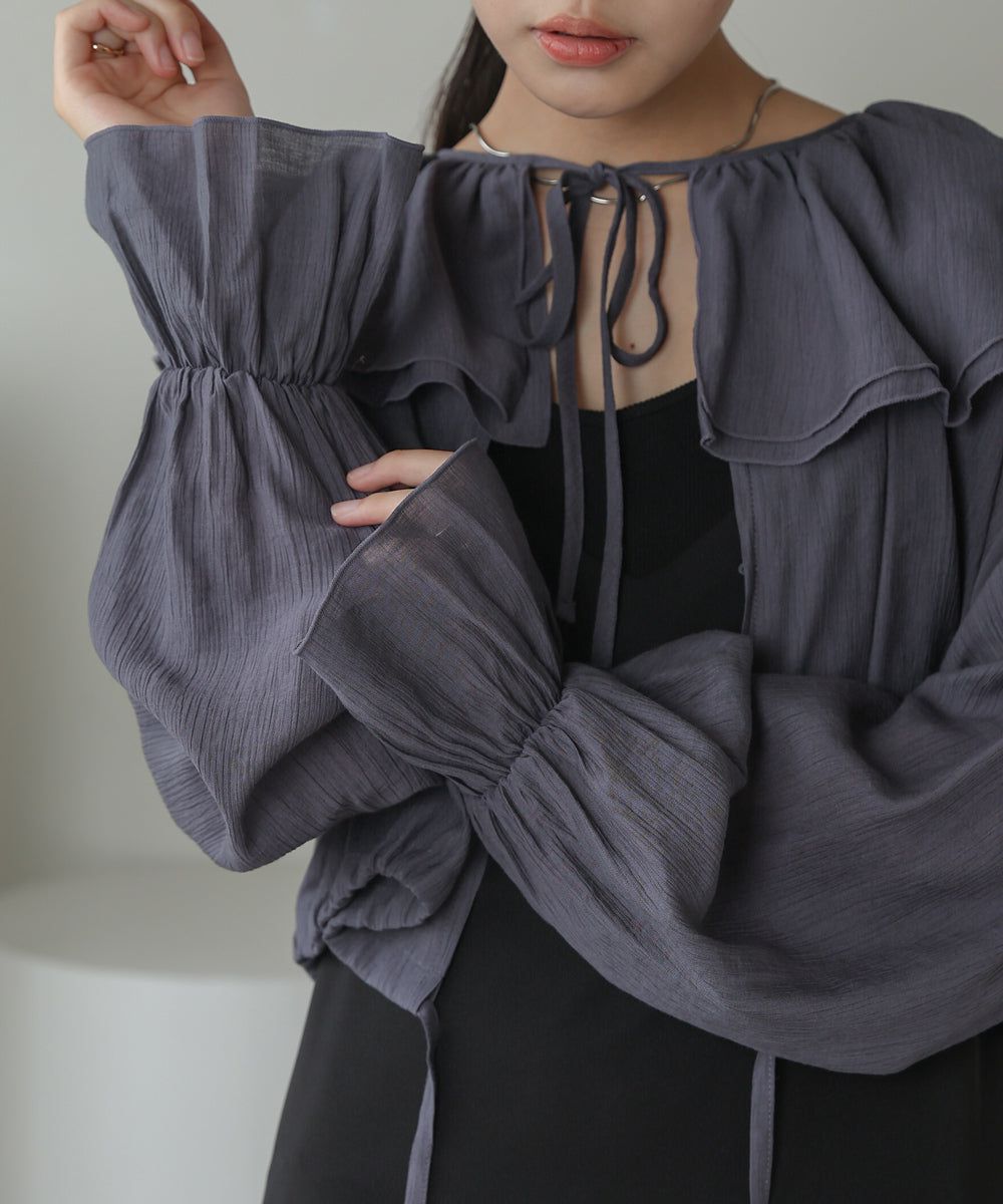 日本 Bab - 浪漫荷葉層次糖果袖襯衫-淺灰