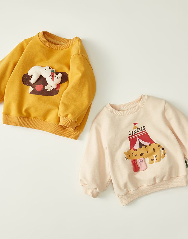 立體童趣圓領長袖上衣-花豹-杏色