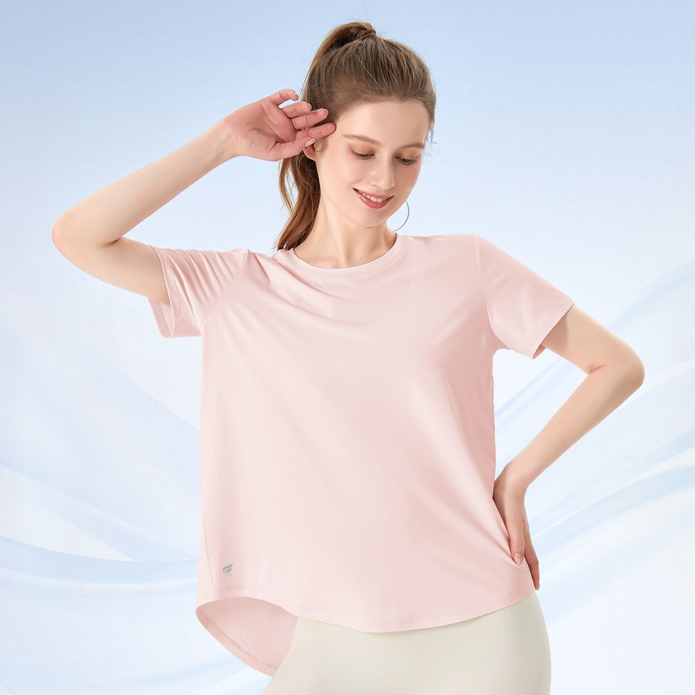 涼絲感燕尾開岔短袖罩衫-冰霧粉