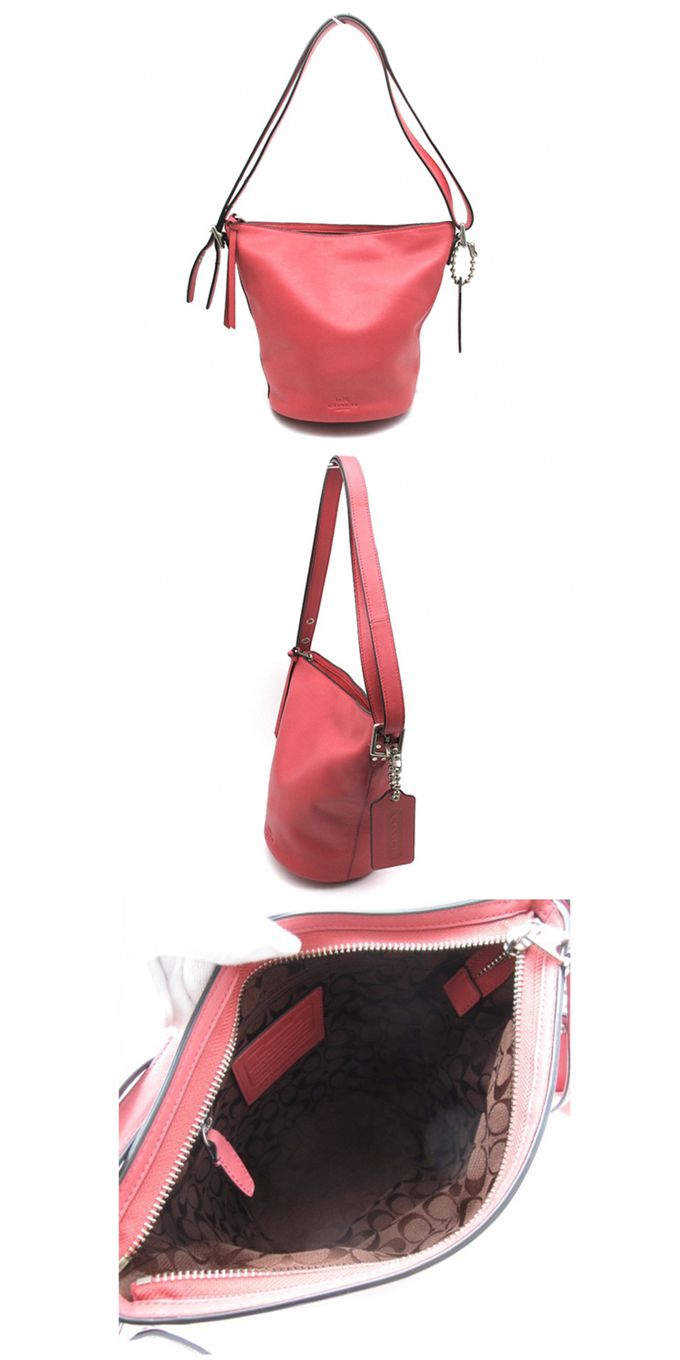 COACH - 素色荔枝皮革水桶斜背包 (玫紅色)