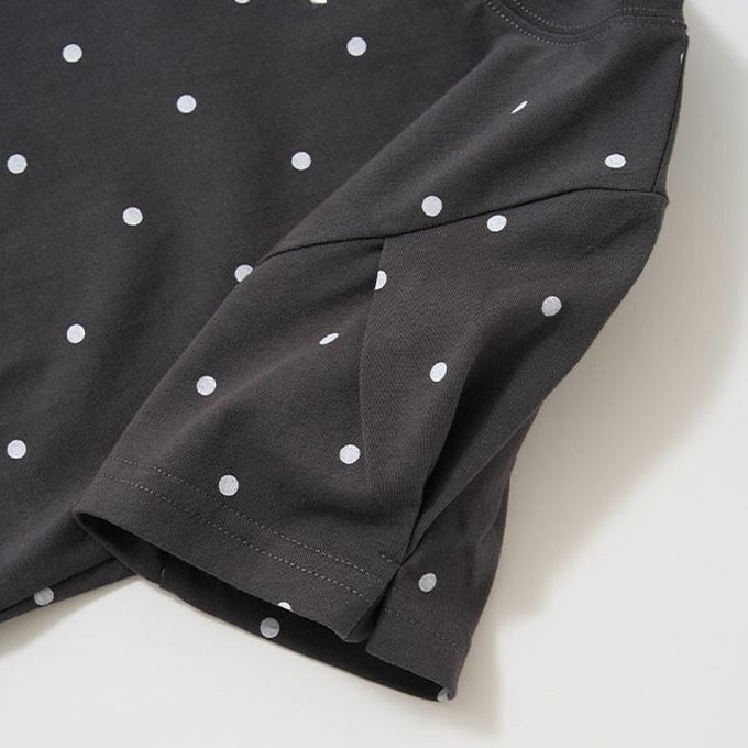 日本 Lycee mine - 純棉滿版印花打褶泡泡袖上衣-點點-炭灰