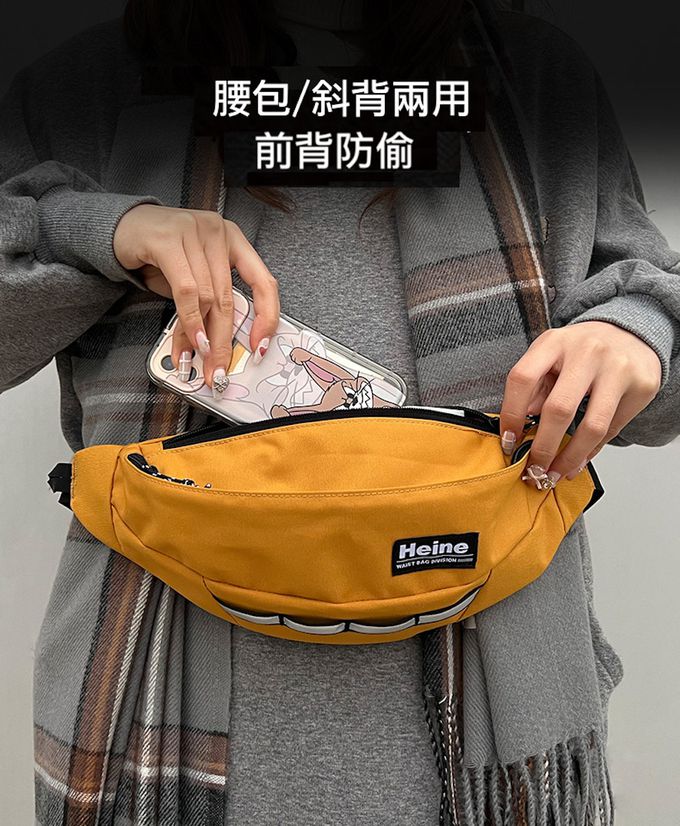 Heine 海恩 - WIN-B1001 輕量腰包 胸包 斜背包 旅行必備 兩個夾層空間 歐洲旅行防盜防偷斜前背包 男女適用-黑色