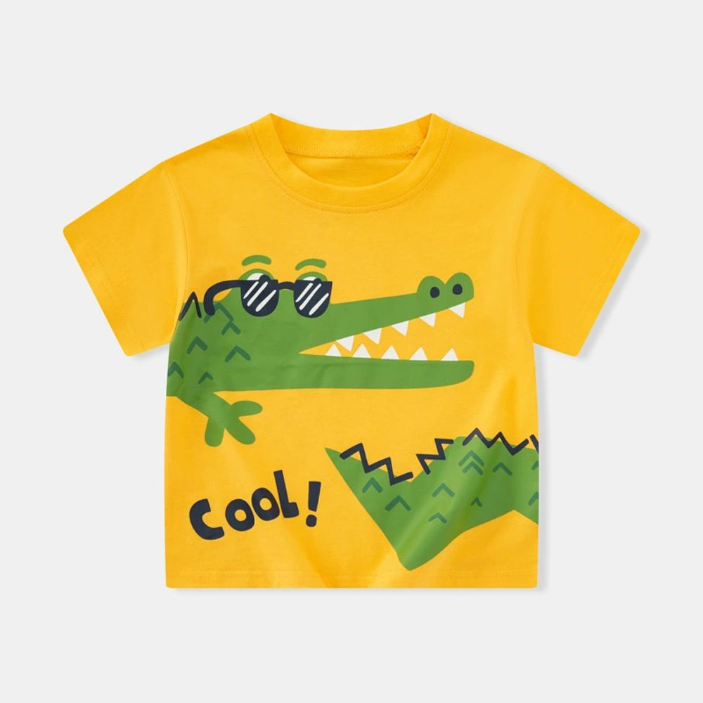 純棉短袖上衣-俏皮大嘴鱷-黃色