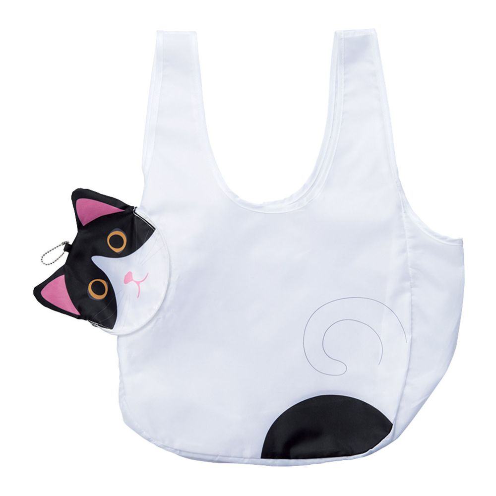 日本 Seto Craft - 動物造型隨身購物袋/環保袋-黑白貓 (28.5L)
