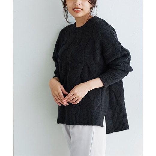 日本 Pierrot - 柔軟波浪紋針織毛衣-簡約黑