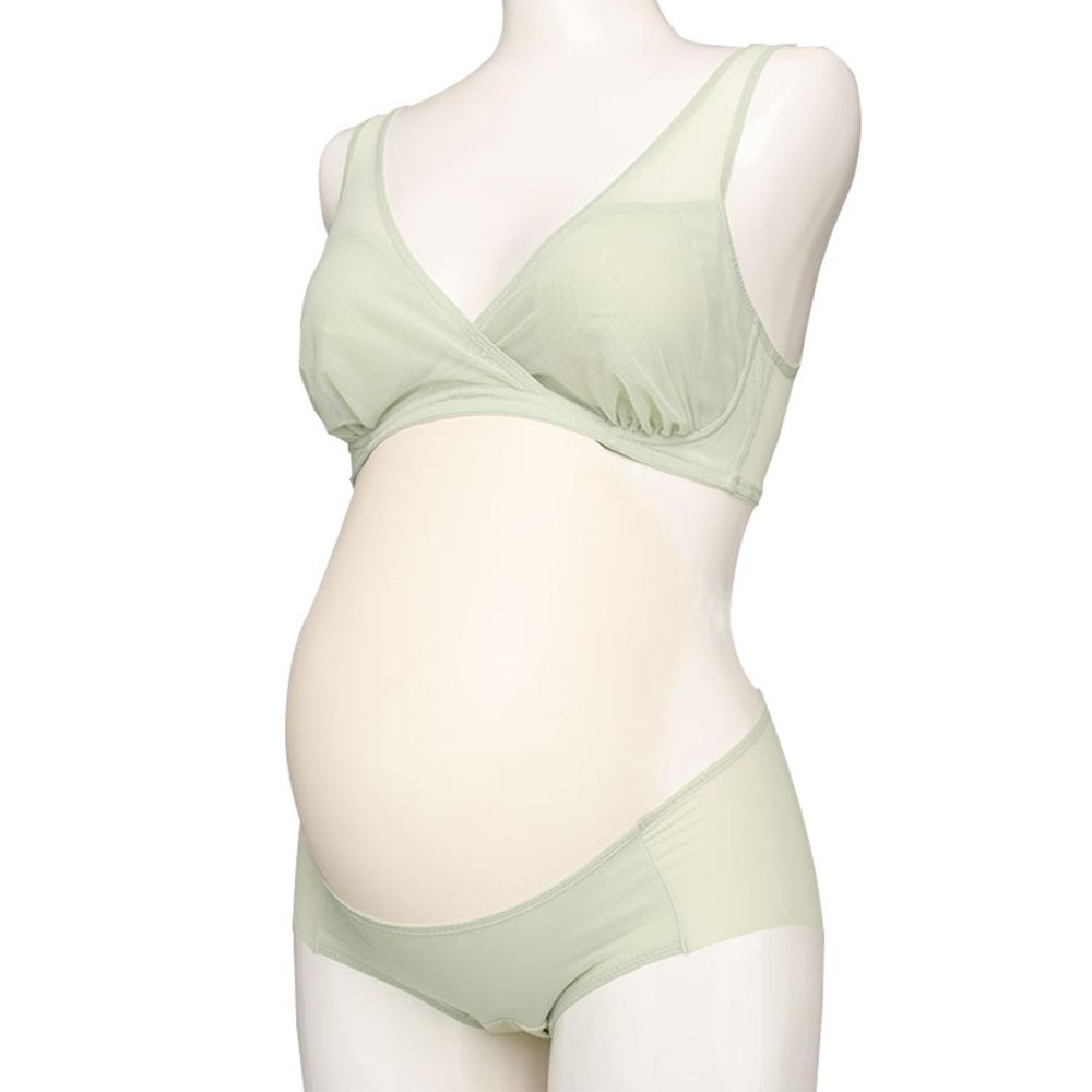 akachan honpo - 半截式內衣-具哺乳功能&內褲組-綠色