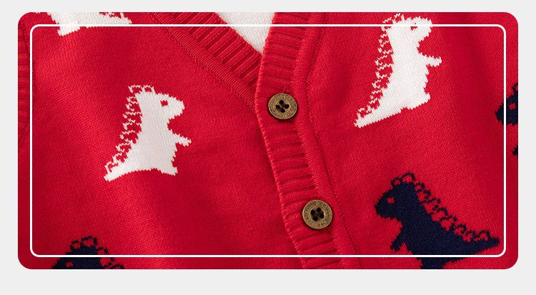 WELLKIDS - V領針織開衫背心-滿版小恐龍-黃色