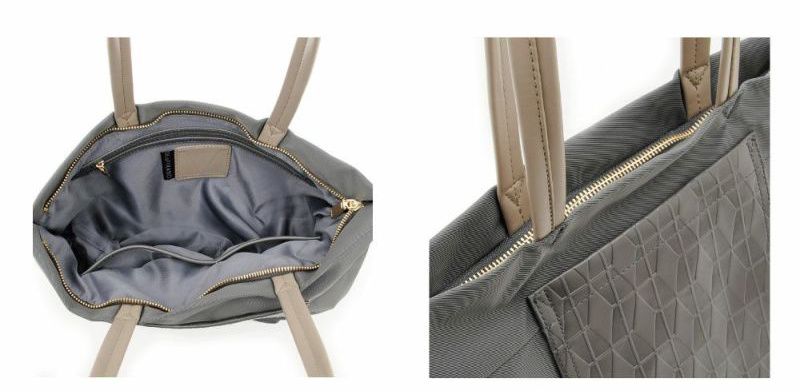 日本 FIRANO - 菱形幾何異材質拼接托特包(可放A4)-米 (29x42x16cm)