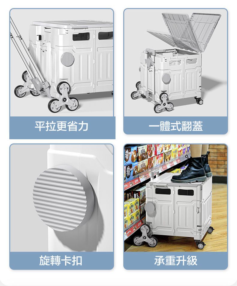 加厚帶蓋升級款可平拉摺疊購物車-8輪爬梯款-綠色