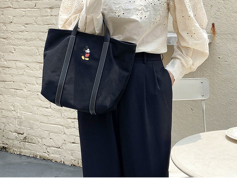 肩背/手提兩用帆布包-卡通米奇-深黑色X黑色提帶